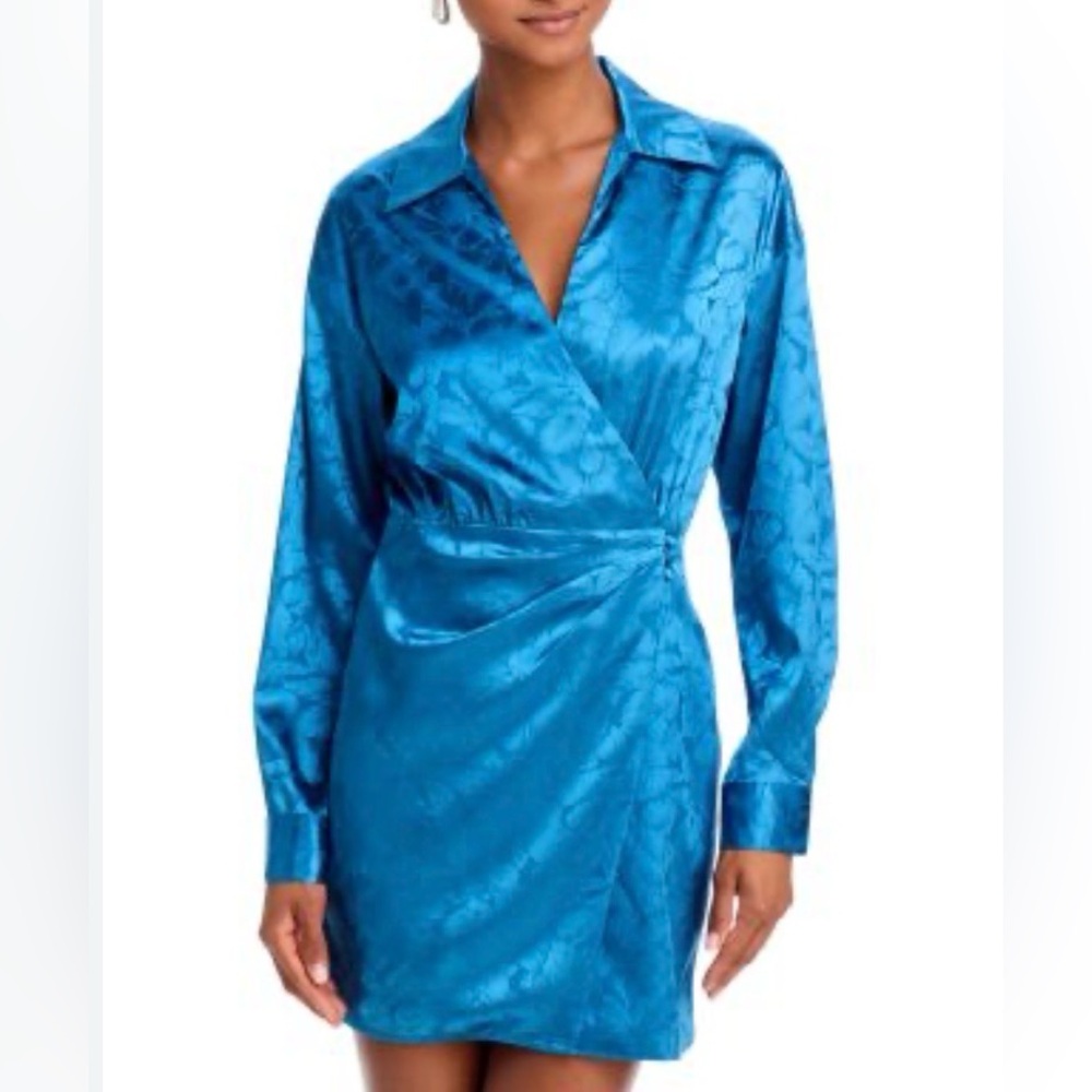 Aqua Elegant Blue Wrap Dress Mini Length Medium